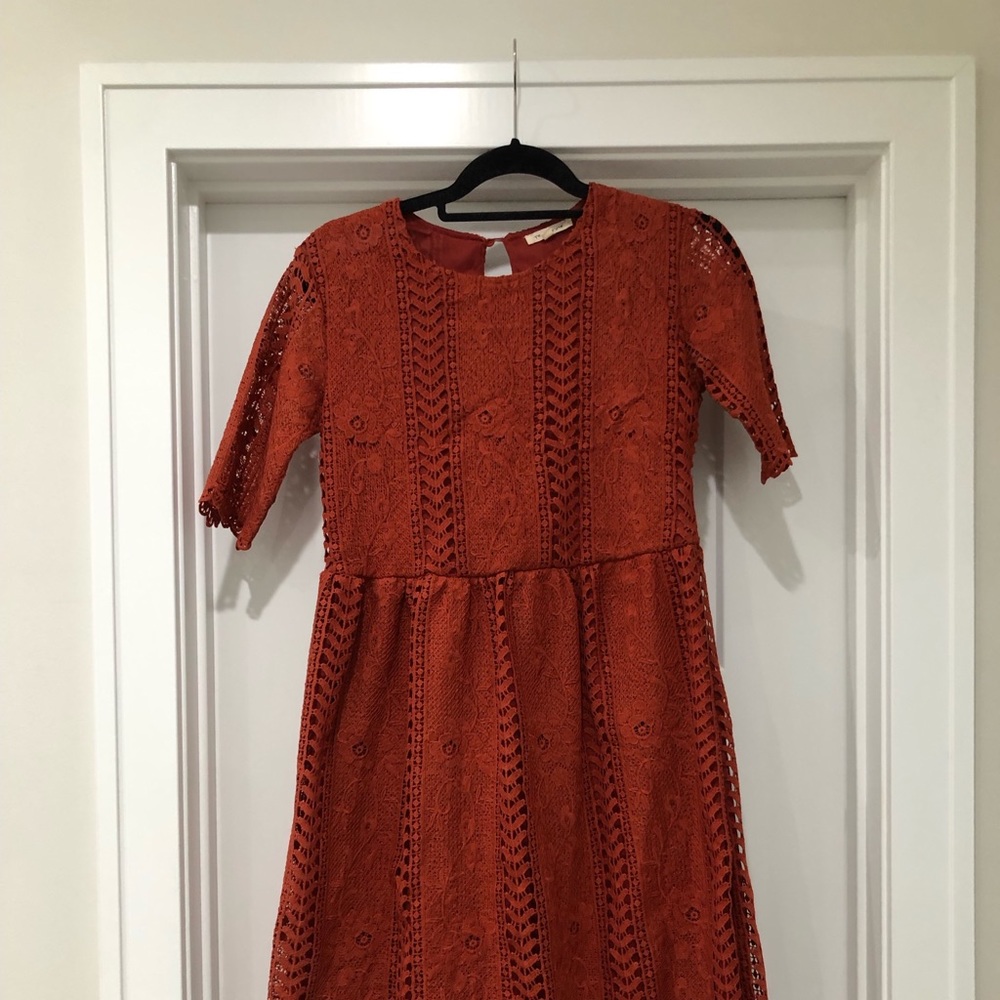 RUST TEA N ROSE MIDI DRESS
